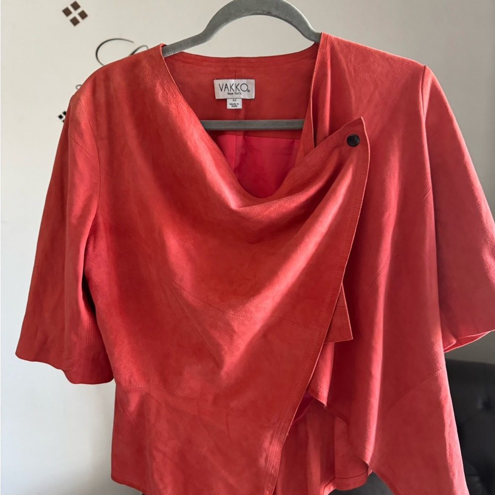 Vakko Coral Draped Suede Jacket